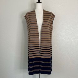 Chico’s Dot-Striped Reversible Open Front Cardigan, Sz Medium