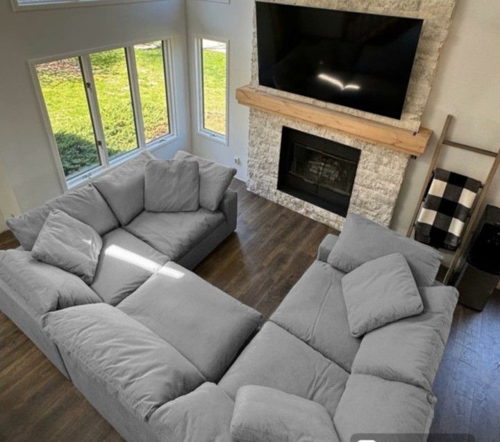 Grey Cloud Modular Sectional Couch Sofa Feathered 5pc