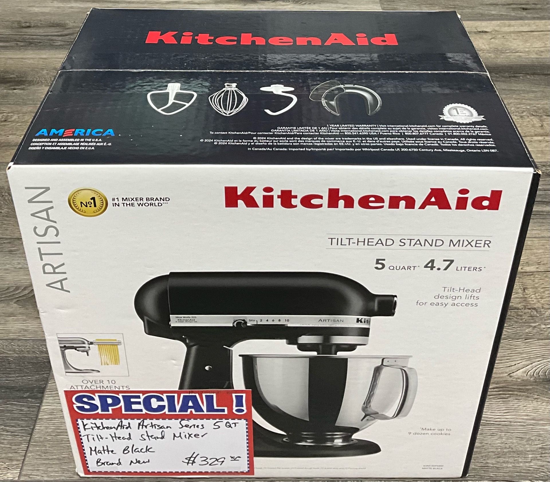 KitchenAid Artisan Series 5 Qt Tilt-Head Stand Mixer Matte Black Brand New