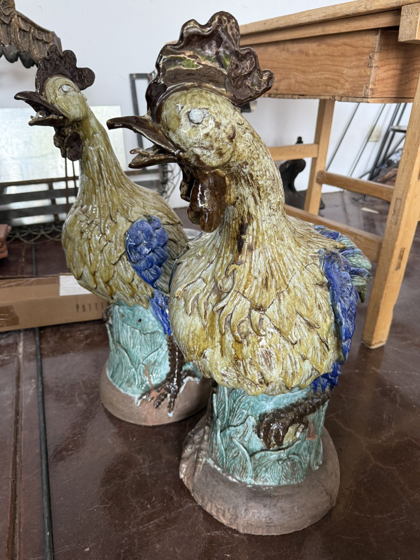 Vintage Ceramic Rooster Sculptures (2)