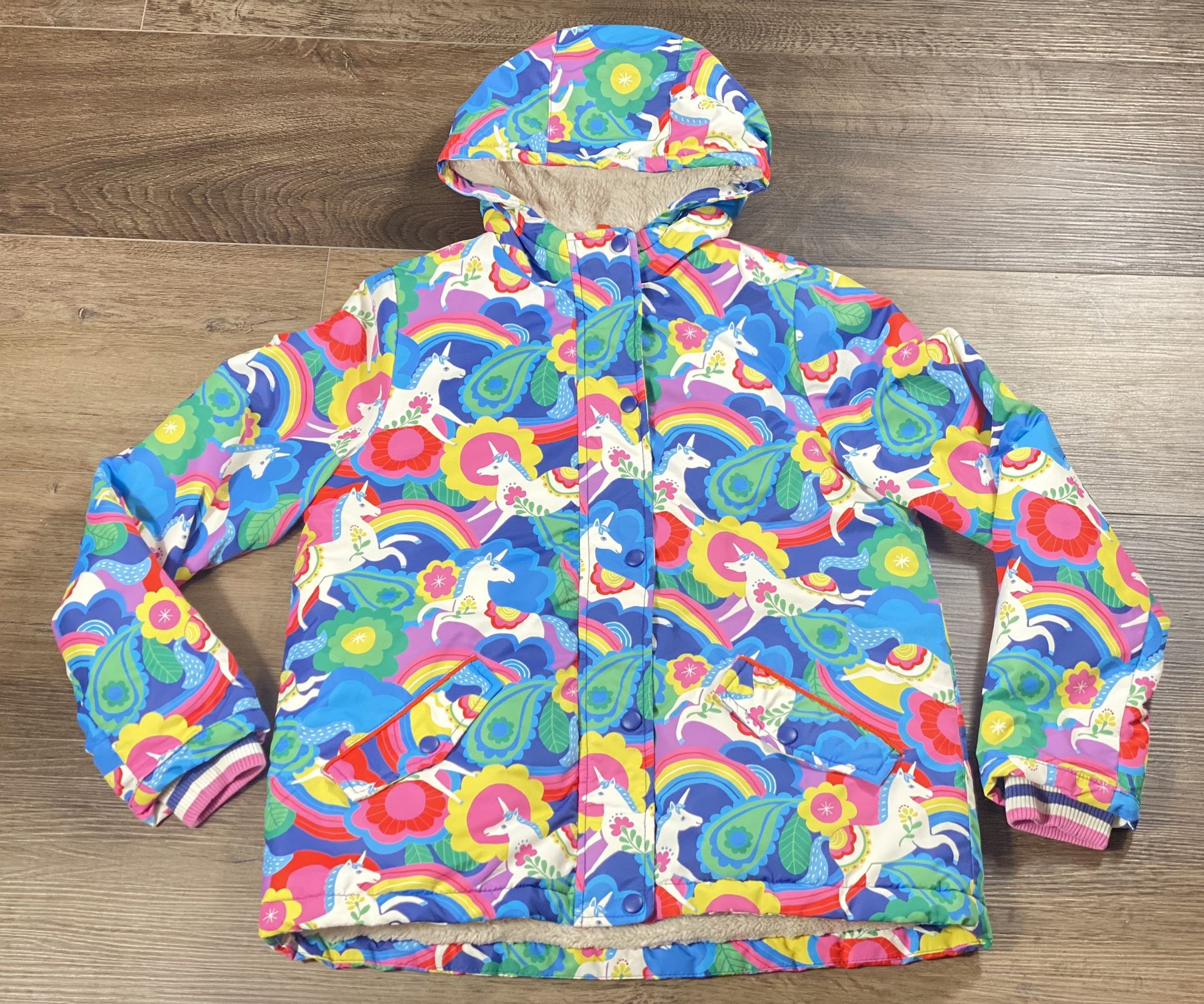 Mini Boden Girls Unicorn Sherpa Lined Parka Size 11/12