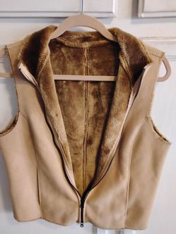 Vest, brown, suede,faux fur