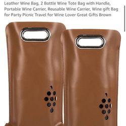 Leather Wine Carrier Bags Holds 2 Bottles New