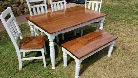 Dining table chairs and bench solid wood kitchen table set