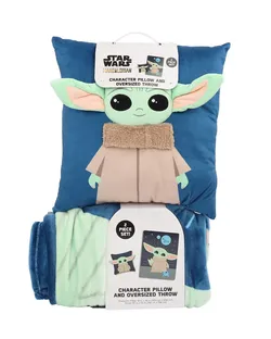 Star Wars The Mandalorian Baby Yoda / Grogu Pillow & Oversized Throw 2 Pc Set.