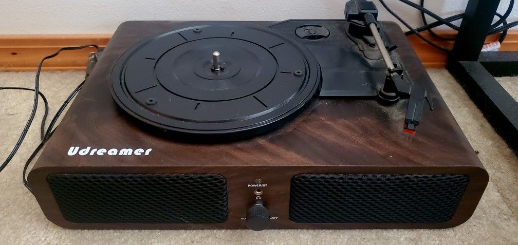 Bluetooth Speaker & Vinyl Record Player w/ Built-In Speakers (See Description)