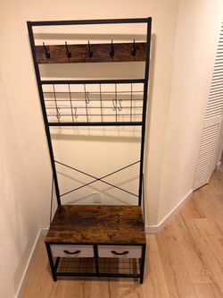 Entryway Hall Tree with Bench, Shoe Rack & Storage Drawers