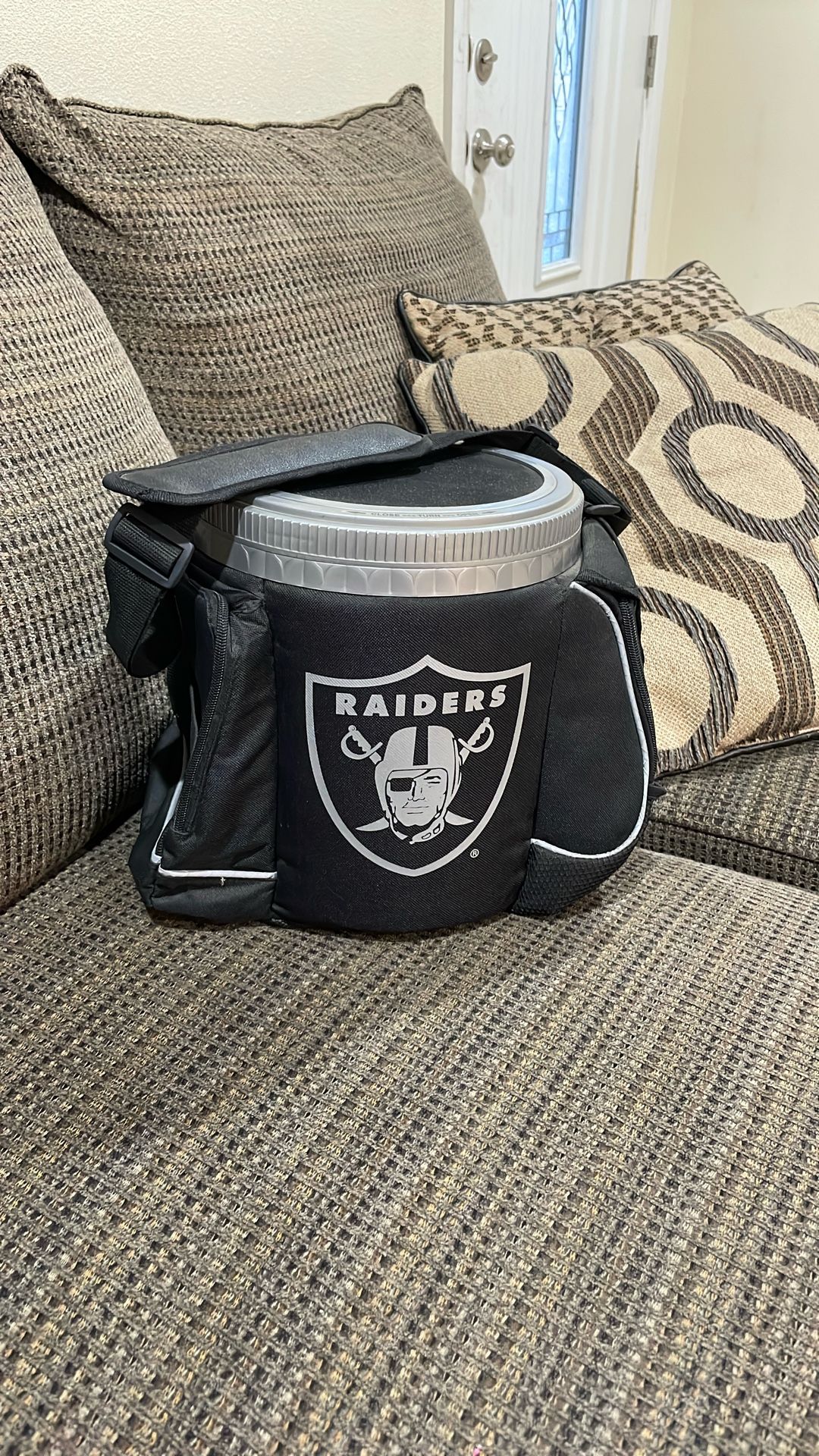 Vintage Bucket Raiders Cooler With Shoulder Strap.