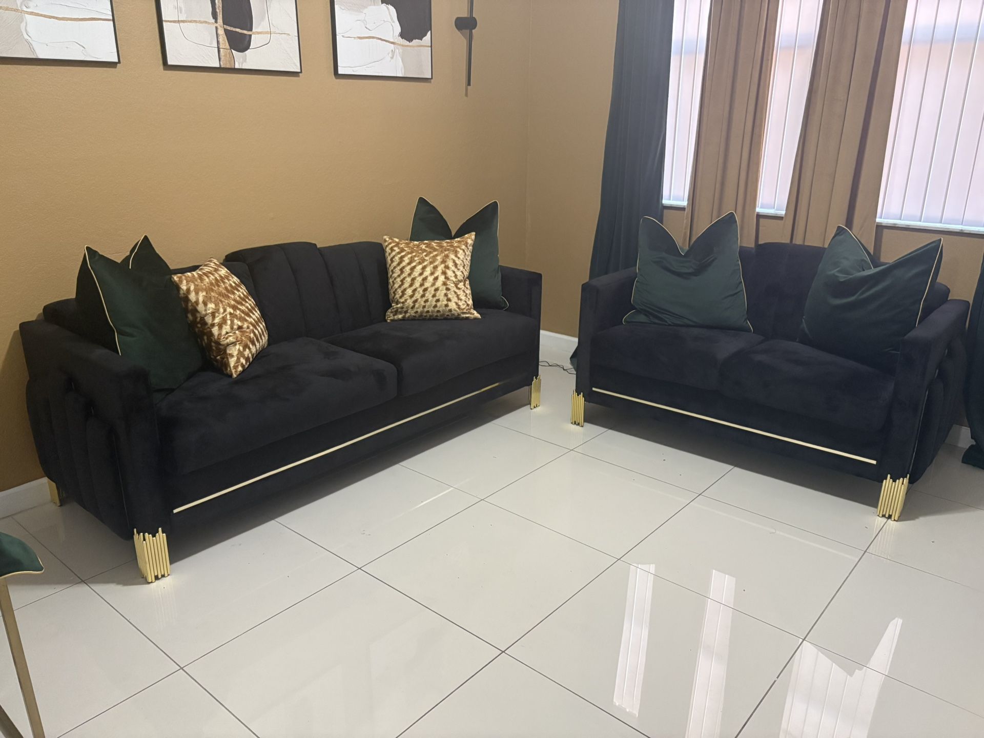 SOFA & LOVE SEAT (Black & Gold)