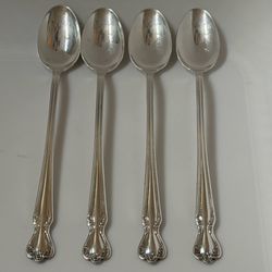 4pc Rogers&Bro Daybreak-Elegant Lady Iced Tea Spoons 7 1/4” IS Silverplate 1952