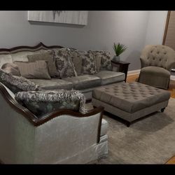 Large Sectional With ottoman and Chair 135 By 103  And 49 Deep