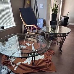 Glass Rod Iron Coffee Table And Side Table