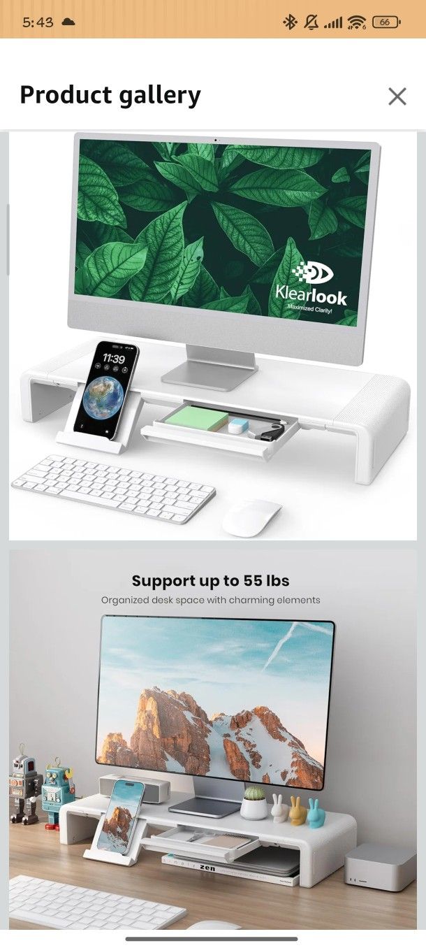 Klearlook Monitor Stand Riser, Klearlook Foldable, Height Adjustable Computer Stand White