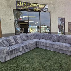 Brand New Sectional 3 Pcs XL Size Corduroy Fabric Light Gret $1699