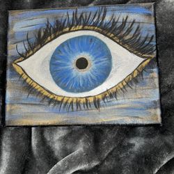 Evil Eye Blue And Gold Acrylic Painting