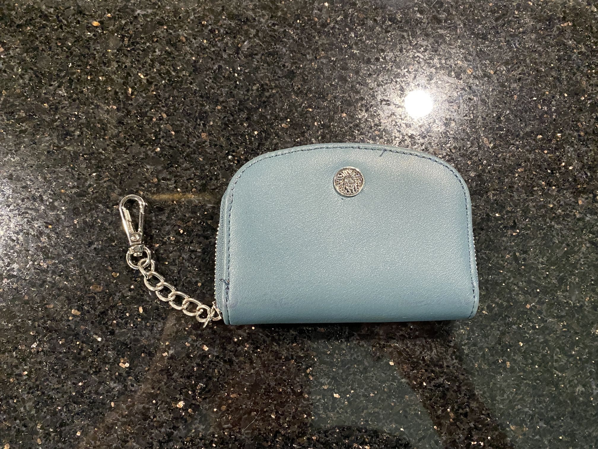 ANNE KLEIN Curved Card Case Turquoise With Gold Tone Chain Latch
