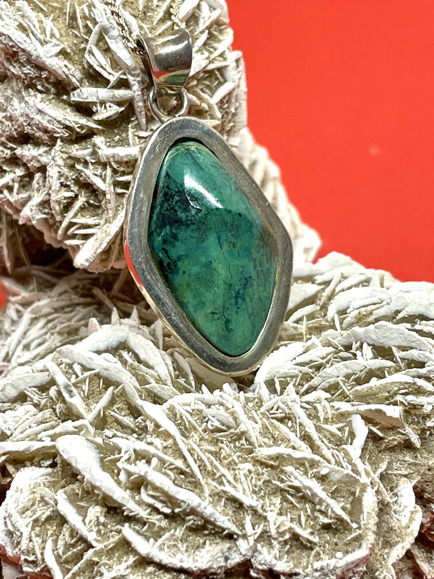 Sterling Taxco Green Stone Necklace