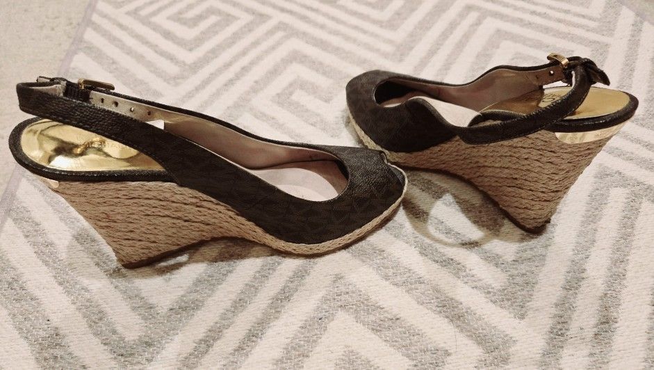 Michael Michael Kors Keegan Brown Espadrille Wedge Sandals 6