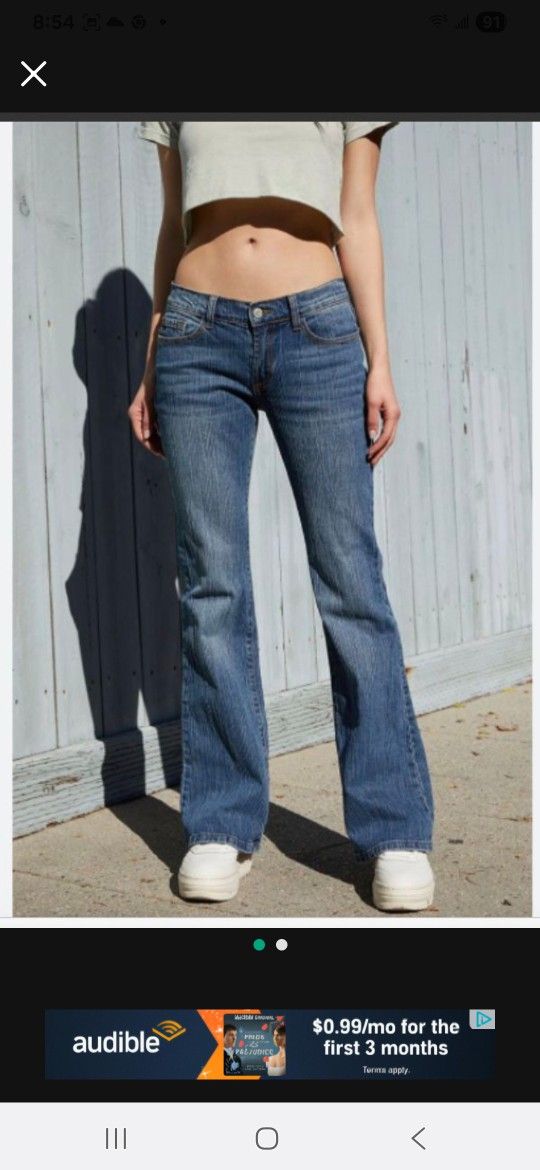 NEW Women Braided Detail Low Waist Bootcut Blue Denim Jeans Long Pants 