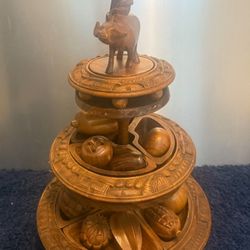 Vintage Wood Lazy Susan With Fruit