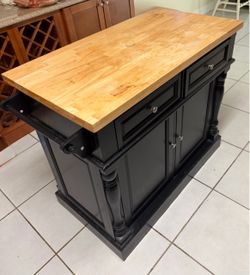 Black Kitchen Movable Island with Butcher Block Top