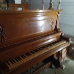 BEAUTIFUL ANTIQUE PIANO-BURL WOOD 
