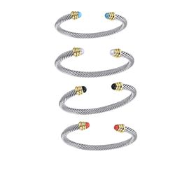 Two Tone Cable Twist Gemstone / Classic Cuff Bracelet