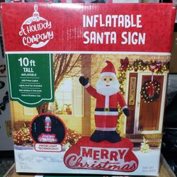 Huge 10' Santa Inflatable Sign Prismatic Projection Lights New