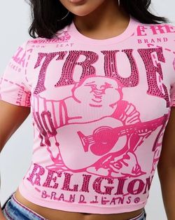 True Religion Brand Jeans Pink Graphic Crop Tee