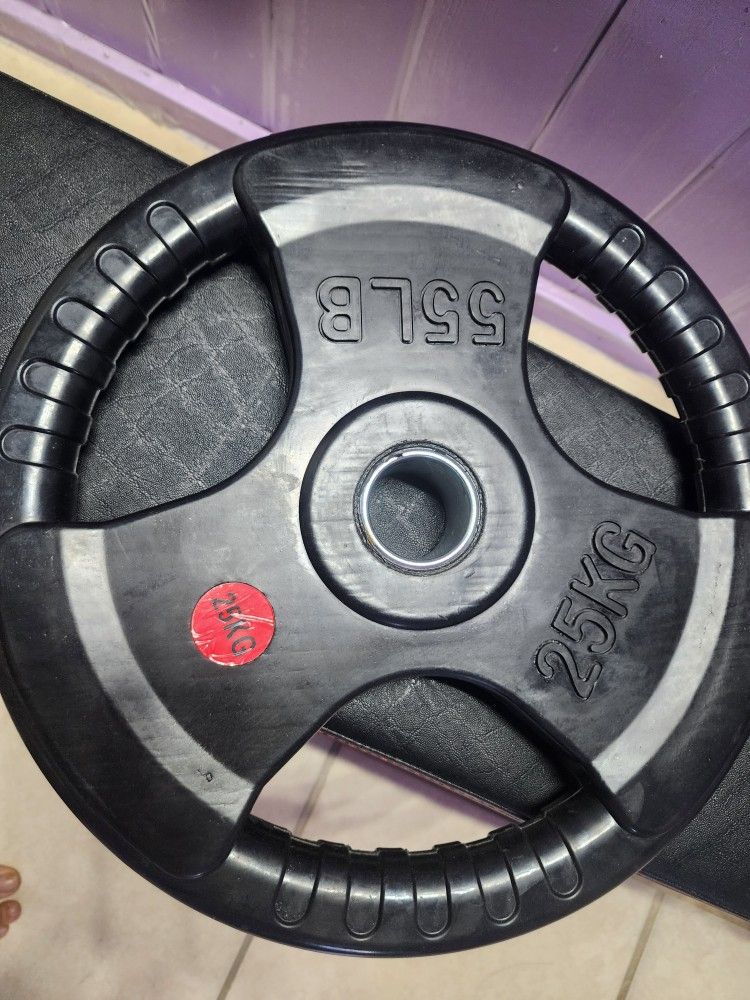 2 (One Pair Of) Barbell Weights Of 55Lbs Each