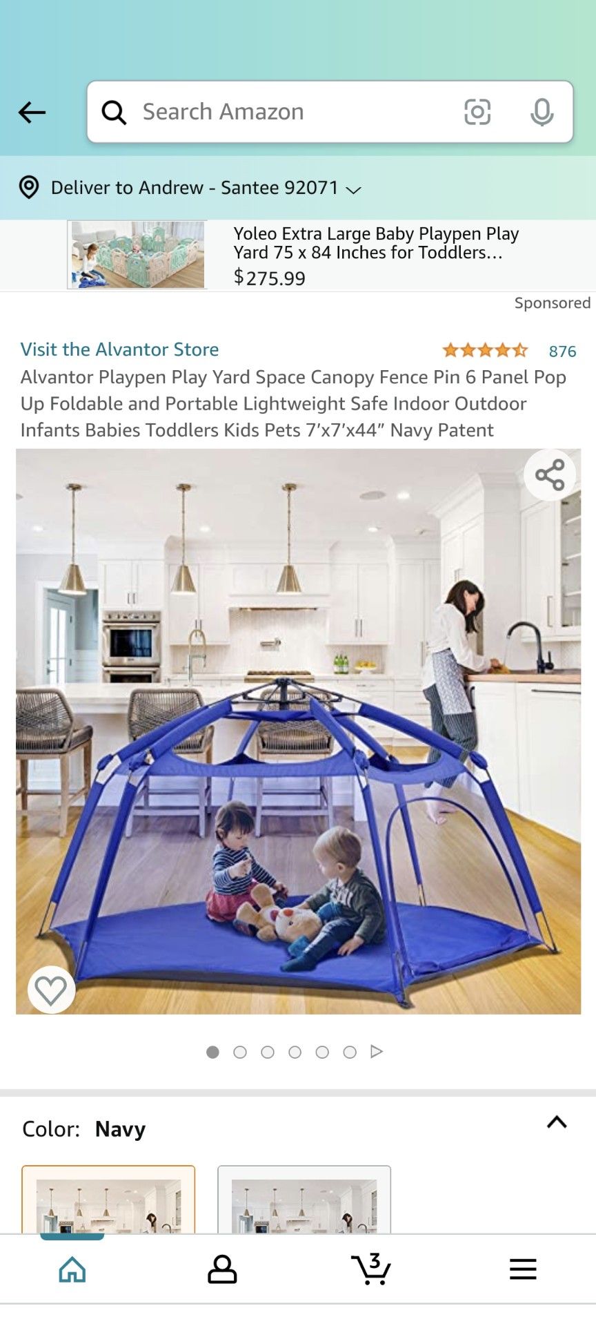 Alvantor Playpen Play Yard Space Canopy Fence Pin 6 Panel Pop Up Foldable and Portable Lightweight Safe Indoor Outdoor Infants Babies Toddlers