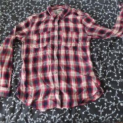 GRAMICCI Red Blue Plaid Rayon Pearl Snap Tech Outdoor L/S SHIRT MENS M