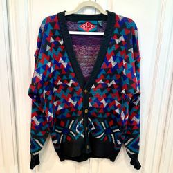 🔺 Awesome vintage geometric v neck button up cardigan sweater
