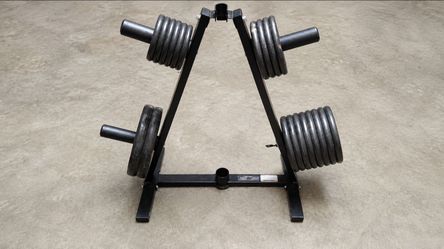 165 LB Weight Plates + A-Frame Storage Rack
