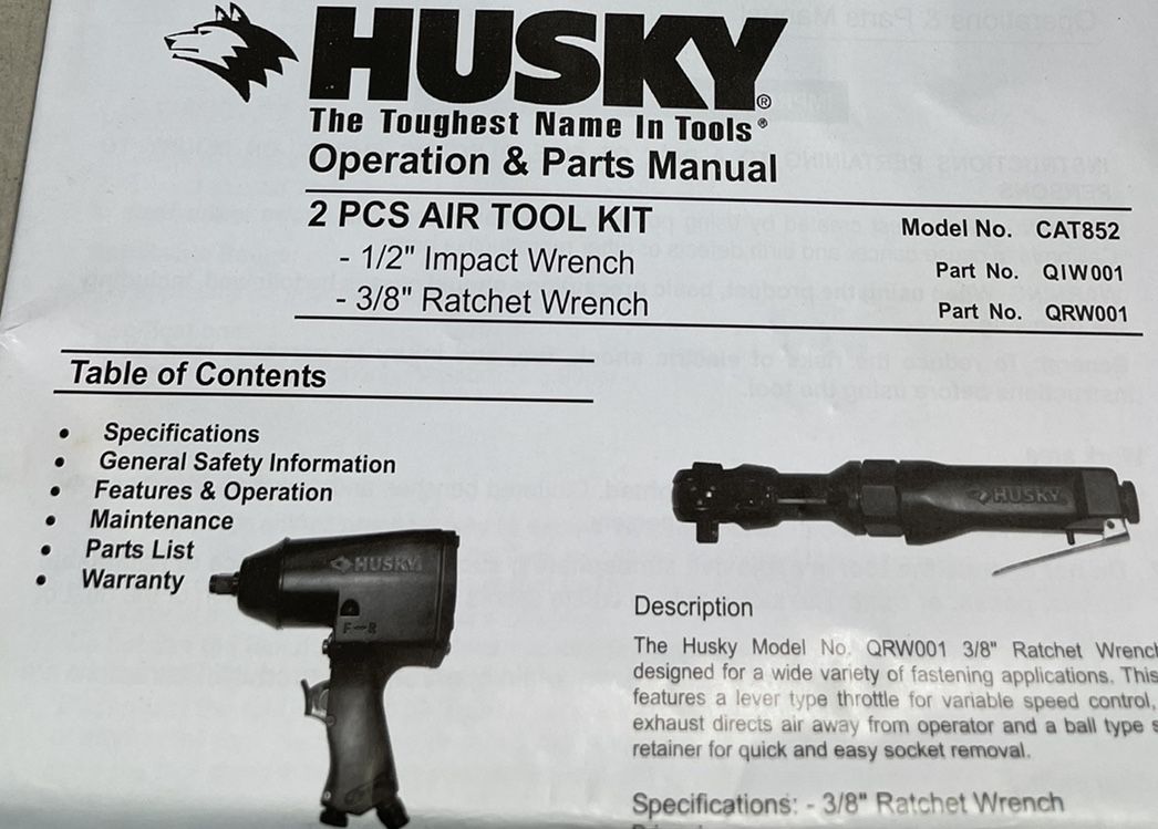 Husky 2 Pcs Air Tool Kit .