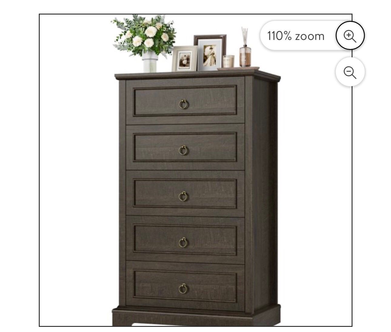 🔥 5 Drawer Tall Dresser, Chest of Drawers Storage Cabinet for Bedroom Living Room, Dark Brown
