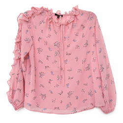 1.STATE Women’s Small Pink Floral Ruffle Long Sleeve Tie Neck Blouse