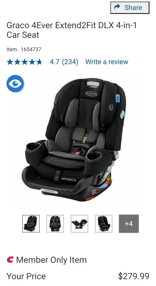 Graco 4Ever Extend2Fit DLX 4-in-1 Car Seat $200