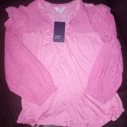 Crown & Ivy Size Small Never Worn New With Tags Neon Pink Shirt  Thumbnail
