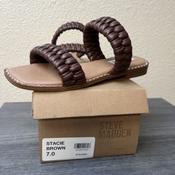 New Steve Madden Chocolate Brown Braided Straps Sandals, Size 7