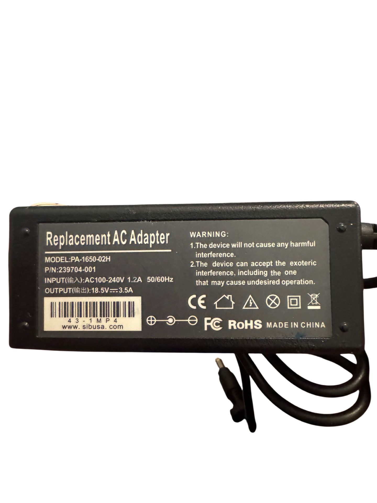 HP and COMPAQ 18.5v 65w Laptop Charger