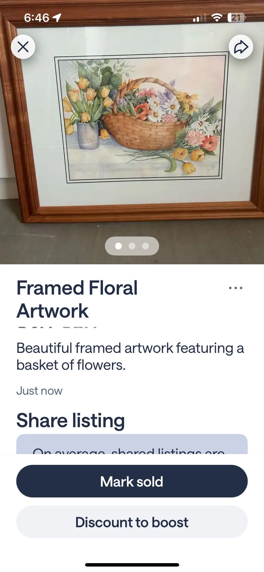 Beautifully Framed Floral Artwork