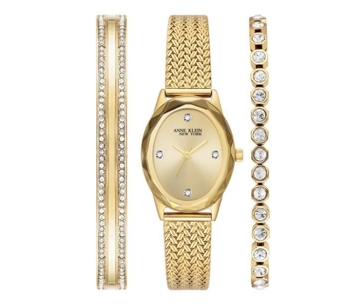 Anne Klein New York Crystal Accented Women's Watch and Bracelet Set, 24 x 35mm Details Brand: Anne Klein New York; Model #: 12/7786GPST; Case Materia