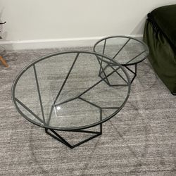 Walker Edison Round Nesting Coffee Table Set – Glass & Black Metal, Modern Living Room Accent