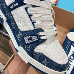 Louis Vuitton Trainer Monogram Denim Sneakers for Sale in Peck