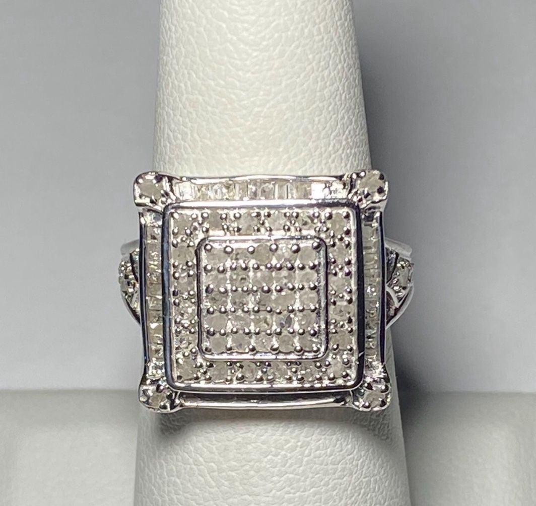 .925 Sterling Silver 1.00ctw Genuine White Diamond Ring Size 7