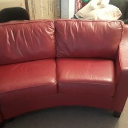 Custom made curved red real leather 2 piece sectional