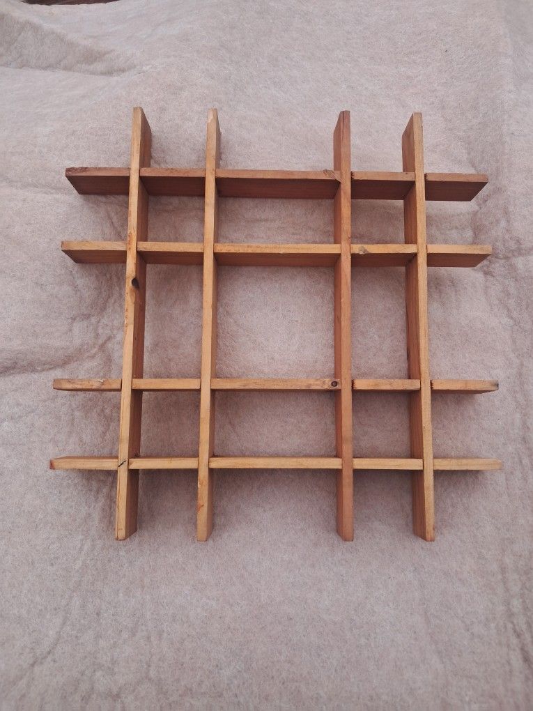 Vintage Wood Grid Wall Shelf