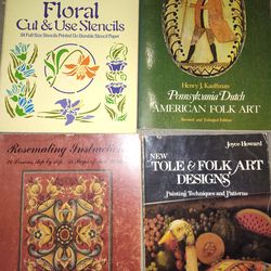 Vintage stencil and Penn Dutch books folk art