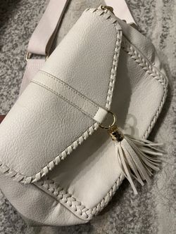 White Leather Crossbody with Tassel